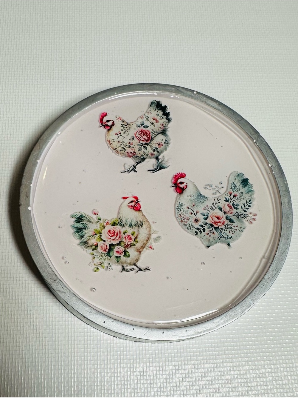 Resin Chicken Trinket Dish with Floral Patterns